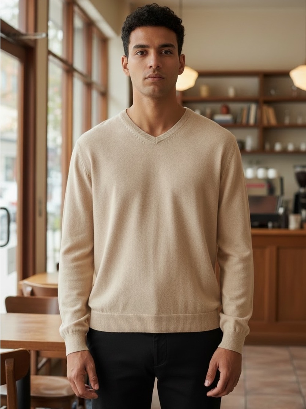 Clairborne Men's V-Neck Lightweight Sweater - Cream
